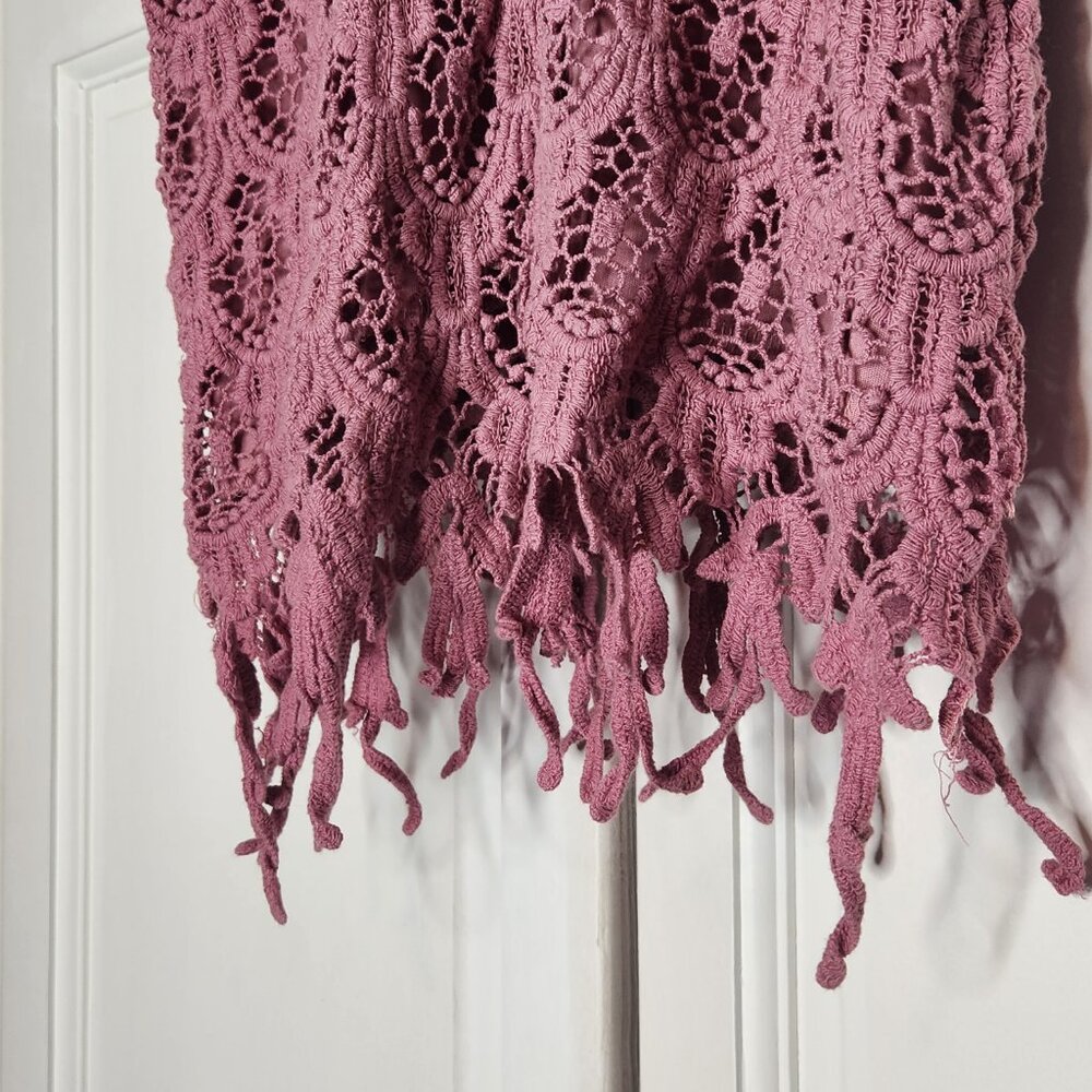 Belle Tweed Boho Crochet Lace Tank Top Small Petite Dusty Rose - Picture 4 of 5